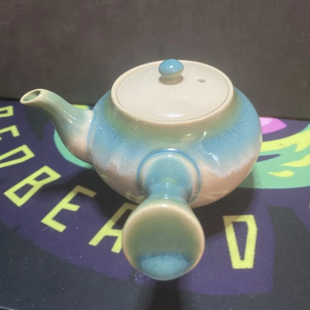 Rare Japanese Pottery Teapot Kyusu Blue & Brown Clean Nice